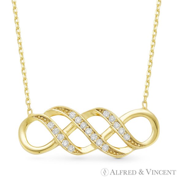 Double-Infinity CZ Charm Pendant in .925 Sterling Silver w/ 18k Yellow Gold - Picture 1 of 1